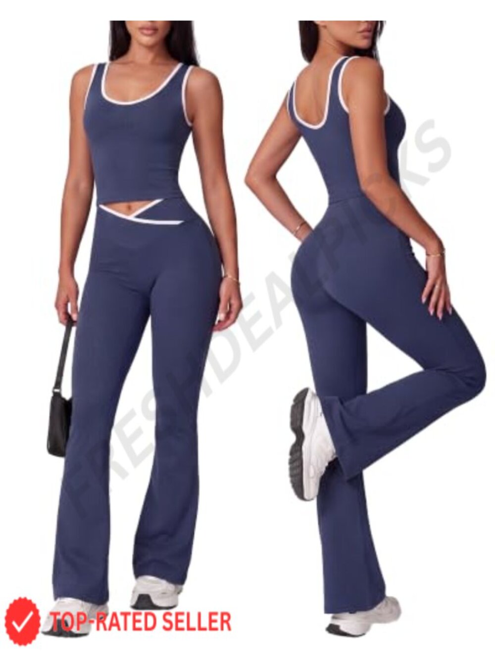 Women 2 Piece Seamless Workout Set Crop Tank Top Flare Leggings Yoga Gym